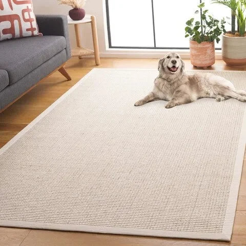 Palm Beach Wool and Sisal Rug in Ivory with Grid-Like Pattern - The Mayfair Hall