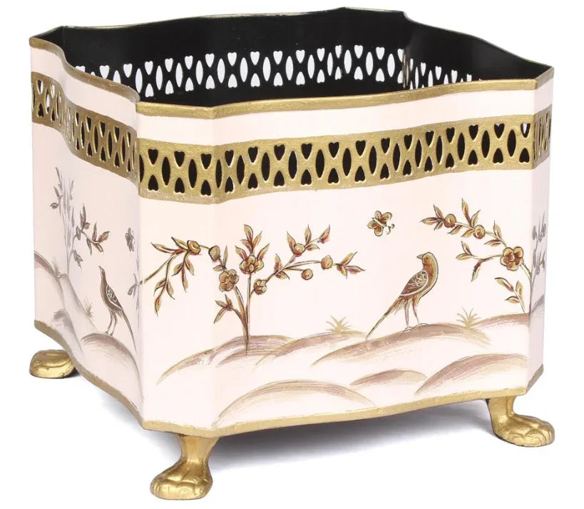 Pale Pink & Gold Square Footed Planter - The Mayfair Hall