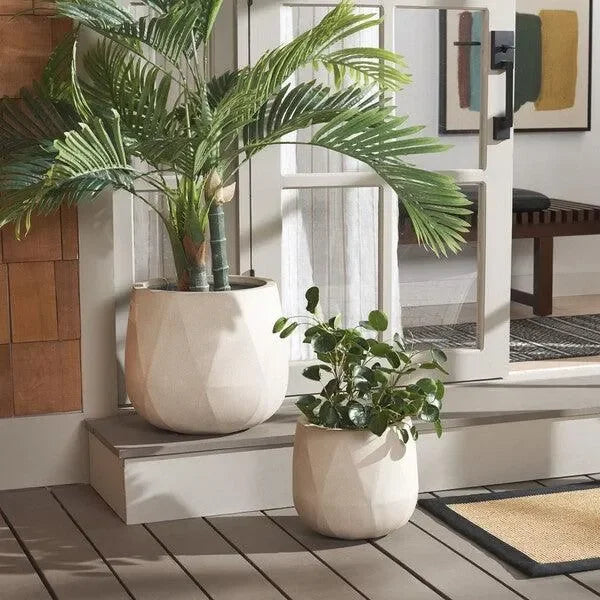 Kane Planter Pot in Beige with Diamond Design (Set of 2) - The Mayfair Hall