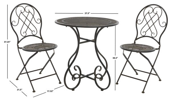 Adriel 3 Piece Iron Bistro Set in Antique Black