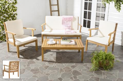 Bradbury 4 Piece Outdoor Living Set in Natural with Beige Cushion