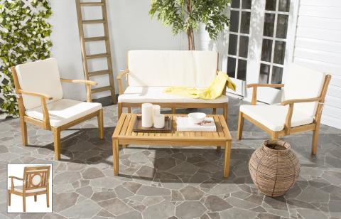 Montclair 4 Piece Outdoor Living Set in Natural with Beige Cushion