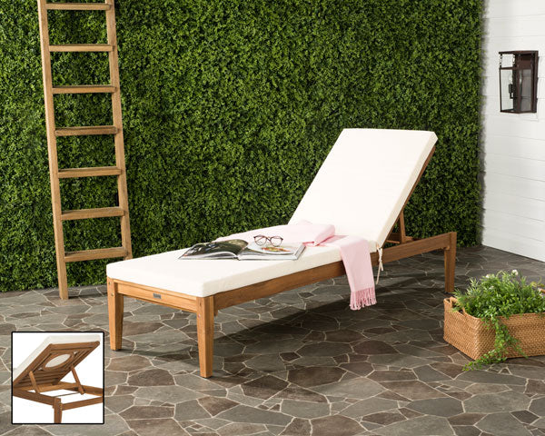Montclair Acacia Wood Sun Lounger in Natural with Beige Cushion