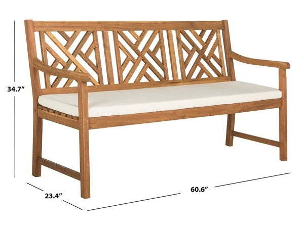 Bradbury 3 Seat Acacia Bench in Natural with Beige Cushion