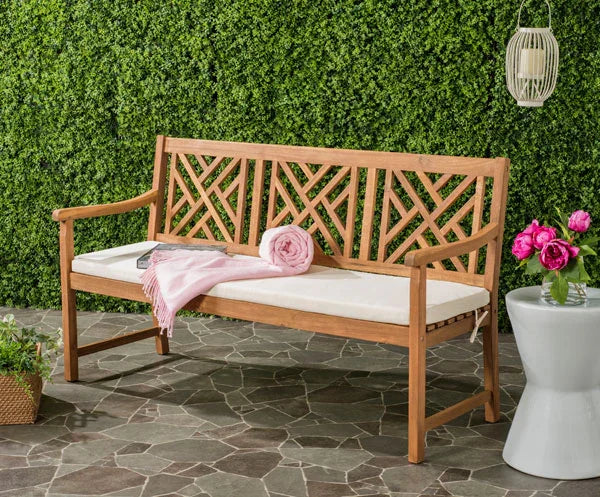 Bradbury 3 Seat Acacia Bench in Natural with Beige Cushion