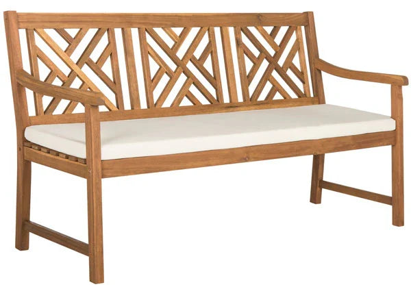 Bradbury 3 Seat Acacia Bench in Natural with Beige Cushion