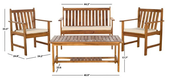 Burbank 4 Piece Patio Set in Natural with Beige Seat Cushion