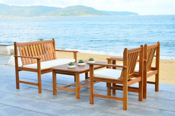 Burbank 4 Piece Patio Set in Natural with Beige Seat Cushion