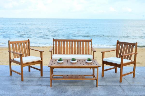 Burbank 4 Piece Patio Set in Natural with Beige Seat Cushion