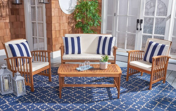Rocklin 4 Piece Outdoor Living Set in Natural and Beige with Accent Pillows