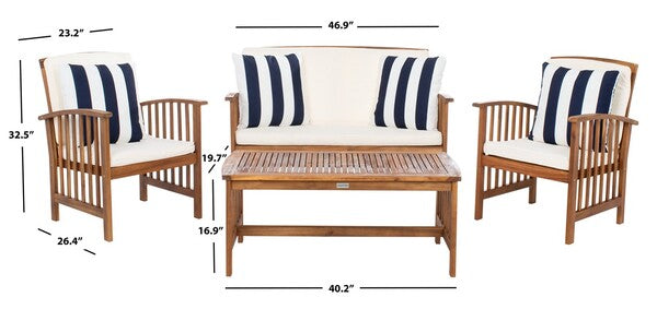 Rocklin 4 Piece Outdoor Living Set in Natural and Beige with Accent Pillows