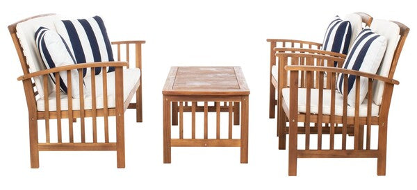Rocklin 4 Piece Outdoor Living Set in Natural and Beige with Accent Pillows