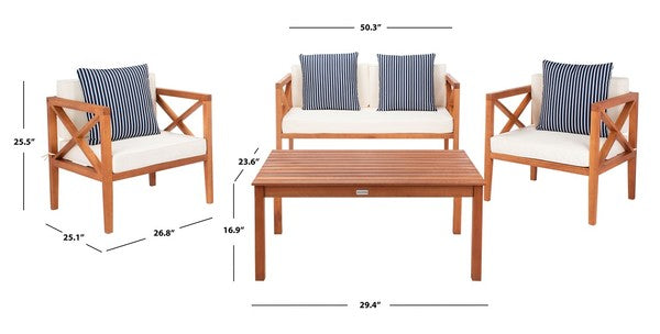 Nunzio 4 Piece Outdoor Living Set in Natural and Beige with Accent Pillows