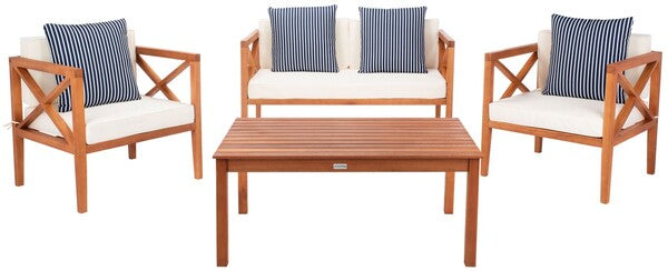 Nunzio 4 Piece Outdoor Living Set in Natural and Beige with Accent Pillows