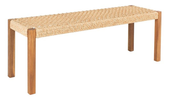 Aquina Outdoor Dining Set in Natural with Light Brown Woven Rattan Benches