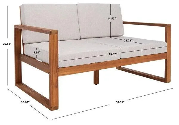 Emiko Acacia Wood Outdoor Bench in Natural and Light Gray - The Mayfair Hall