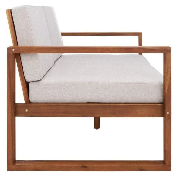 Emiko Acacia Wood Outdoor Bench in Natural and Light Gray - The Mayfair Hall