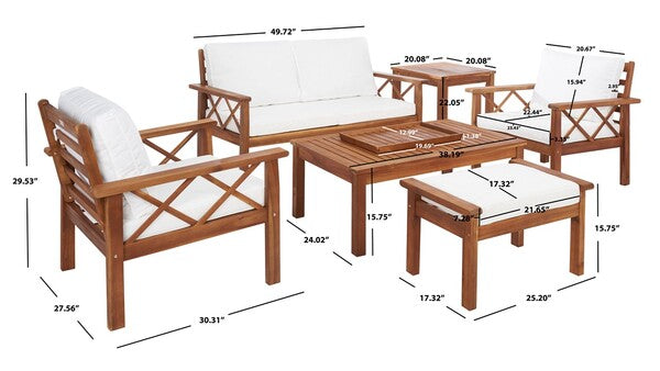 Loanna 6 Piece Outdoor Living Set in Natural with Beige Cushion