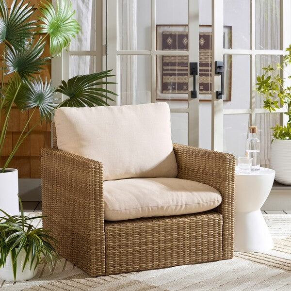 Emma Rattan Armchair in Natural with Taupe Cushion