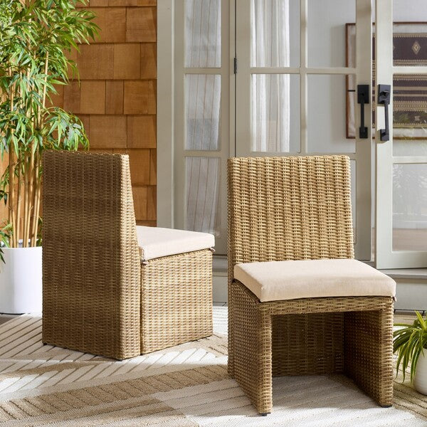 Emma Rattan Dining Chair in Natural with Taupe Cushion (Set of 2)