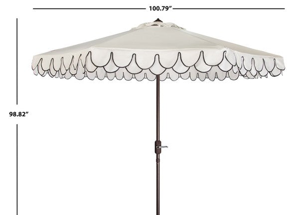 Elegant Valance Auto Tilt Umbrella in Ivory with Black Scalloped Edge (9 ft)