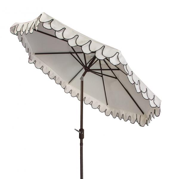 Elegant Valance Auto Tilt Umbrella in Ivory with Black Scalloped Edge (9 ft)