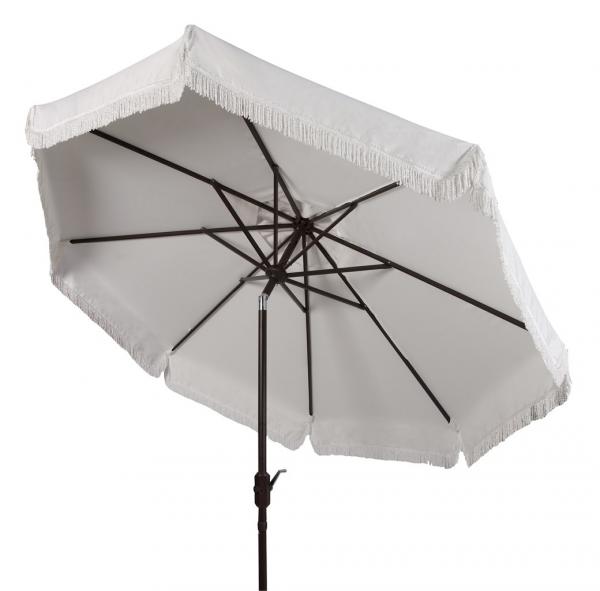 Milan Crank Outdoor Umbrella in Ivory with Fringe (9 ft)