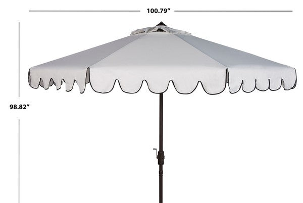 Venice Crank Outdoor Auto Tilt Umbrella in Ivory with Black Scalloped Edge (9 ft)