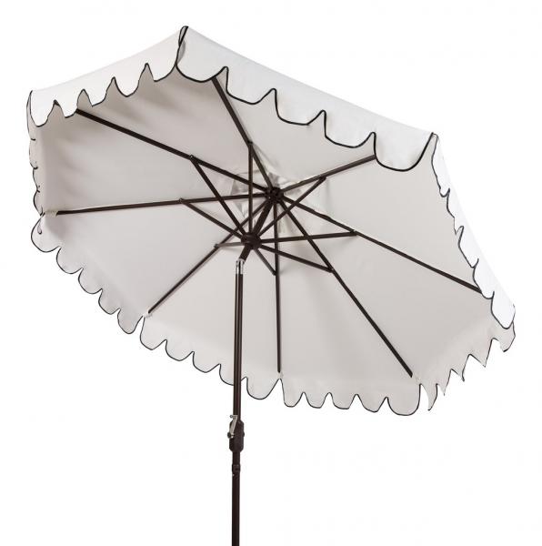 Venice Crank Outdoor Auto Tilt Umbrella in Ivory with Black Scalloped Edge (9 ft)