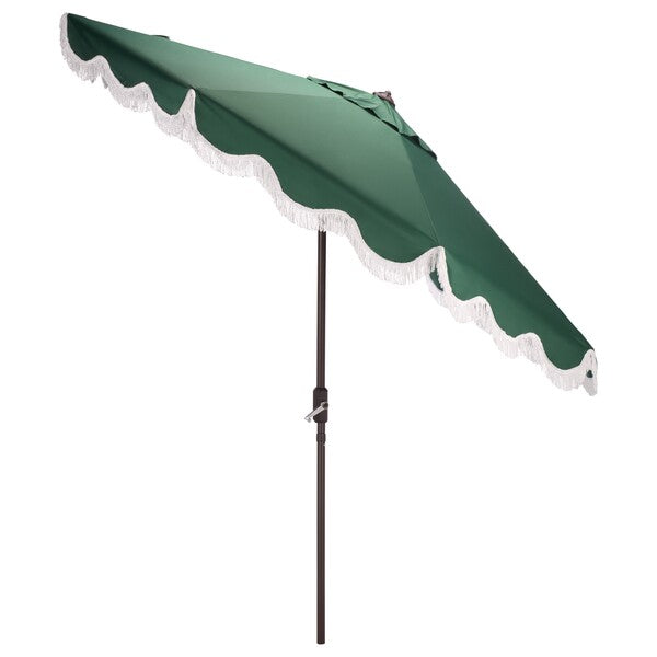 Torsa Crank Umbrella in Hunter Green with White Fringe (9 ft)