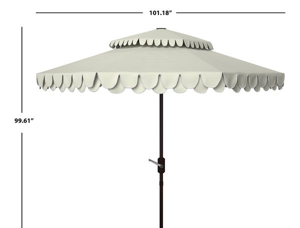 Elegant Valance Double Top Umbrella in Beige with White Scalloped Edge (9 ft)