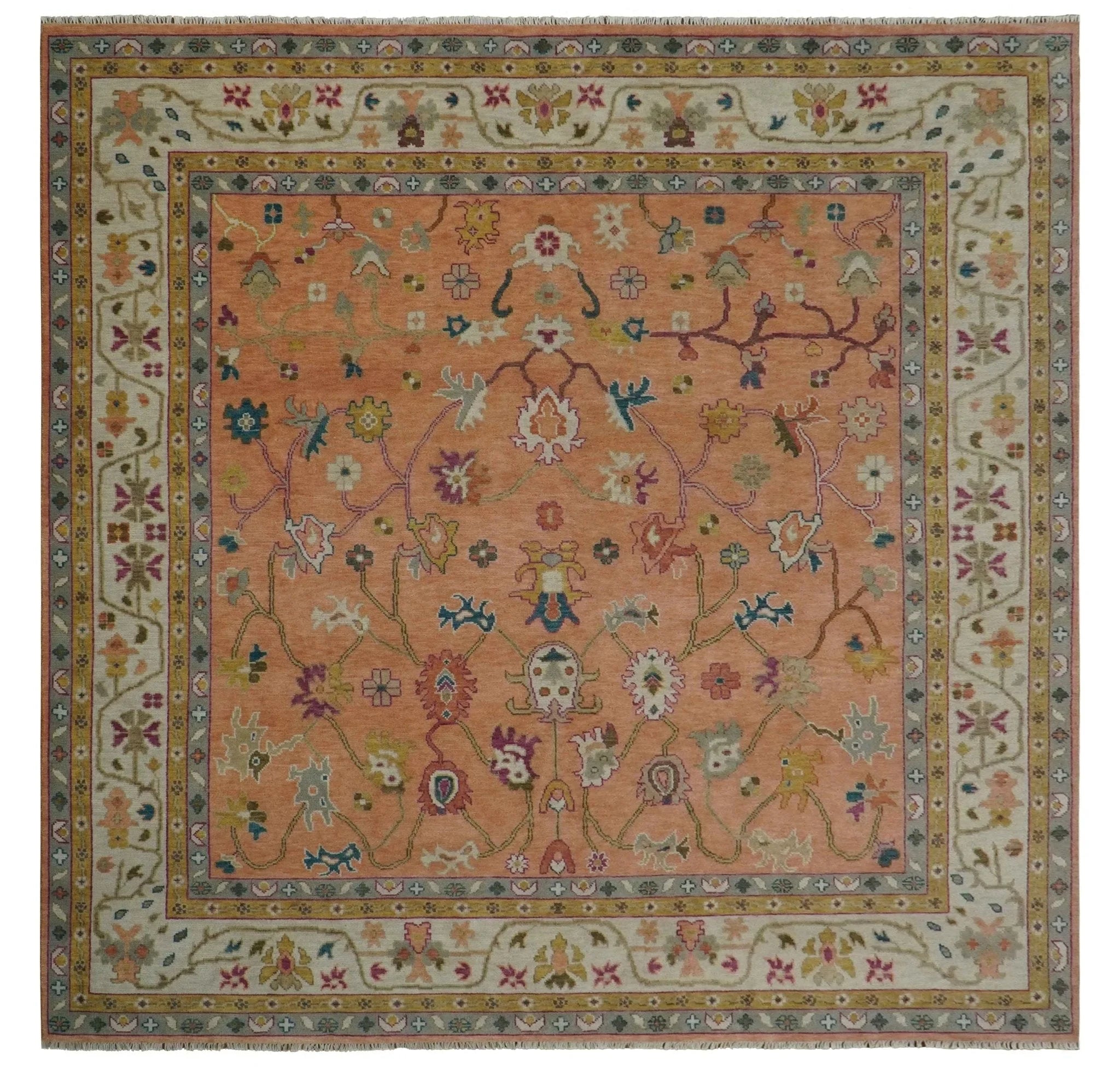 Peach and Ivory Hand knotted Oushak Custom Made wool Area Rug - The Rug Decor