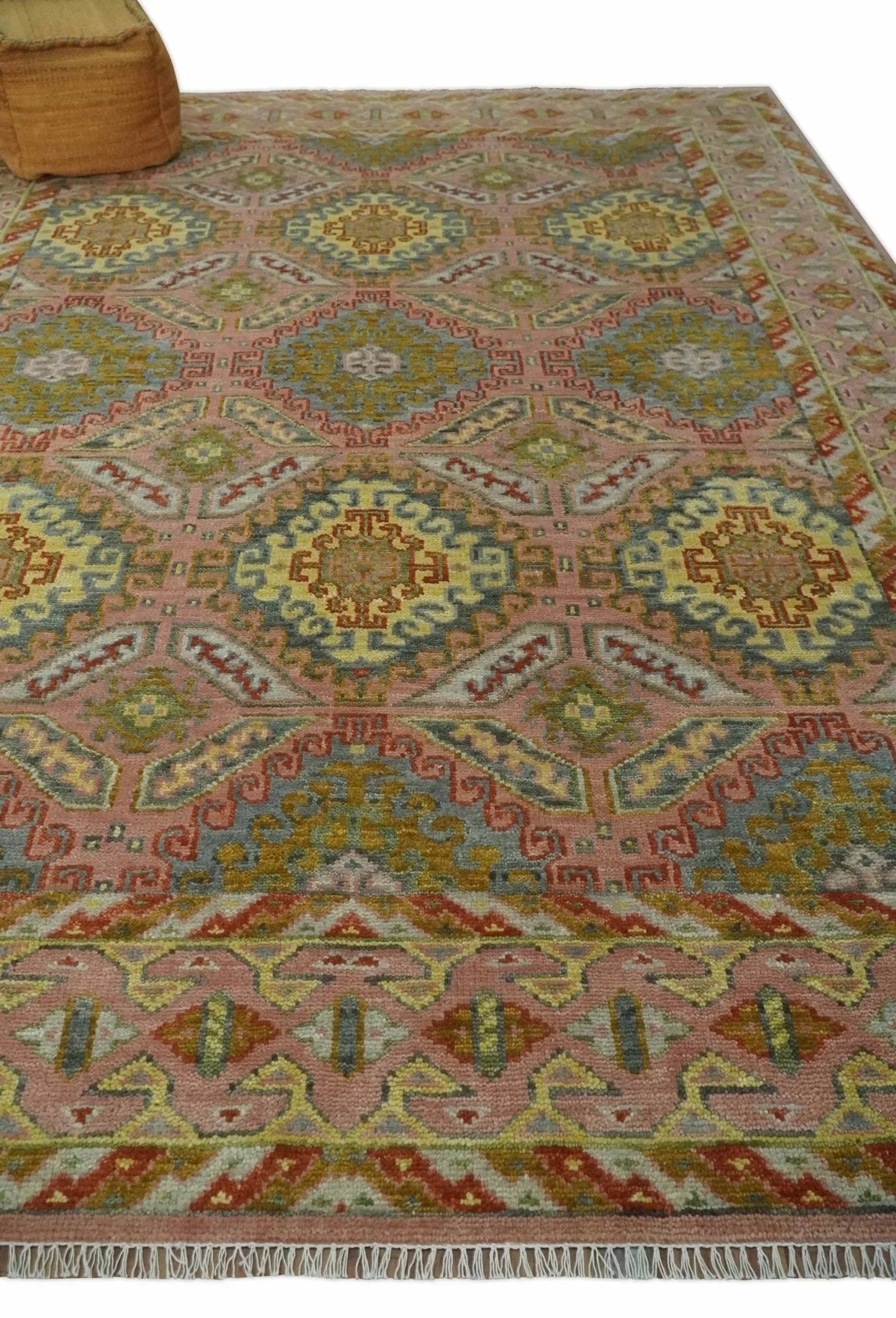 Peach, Mustard, Brown and Gray Oriental Hand Knotted Multi Size Wool Area Rug, Living Room and Bedroom Rug - The Rug Decor