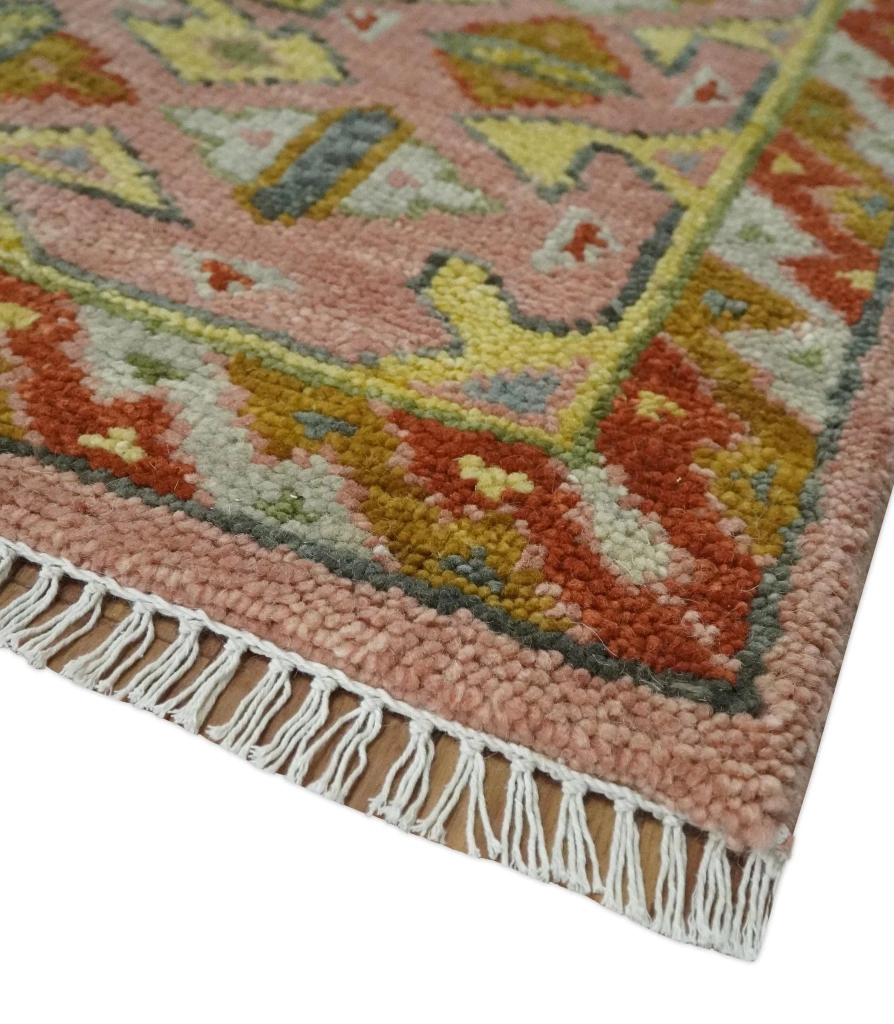 Peach, Mustard, Brown and Gray Oriental Hand Knotted Multi Size Wool Area Rug, Living Room and Bedroom Rug - The Rug Decor