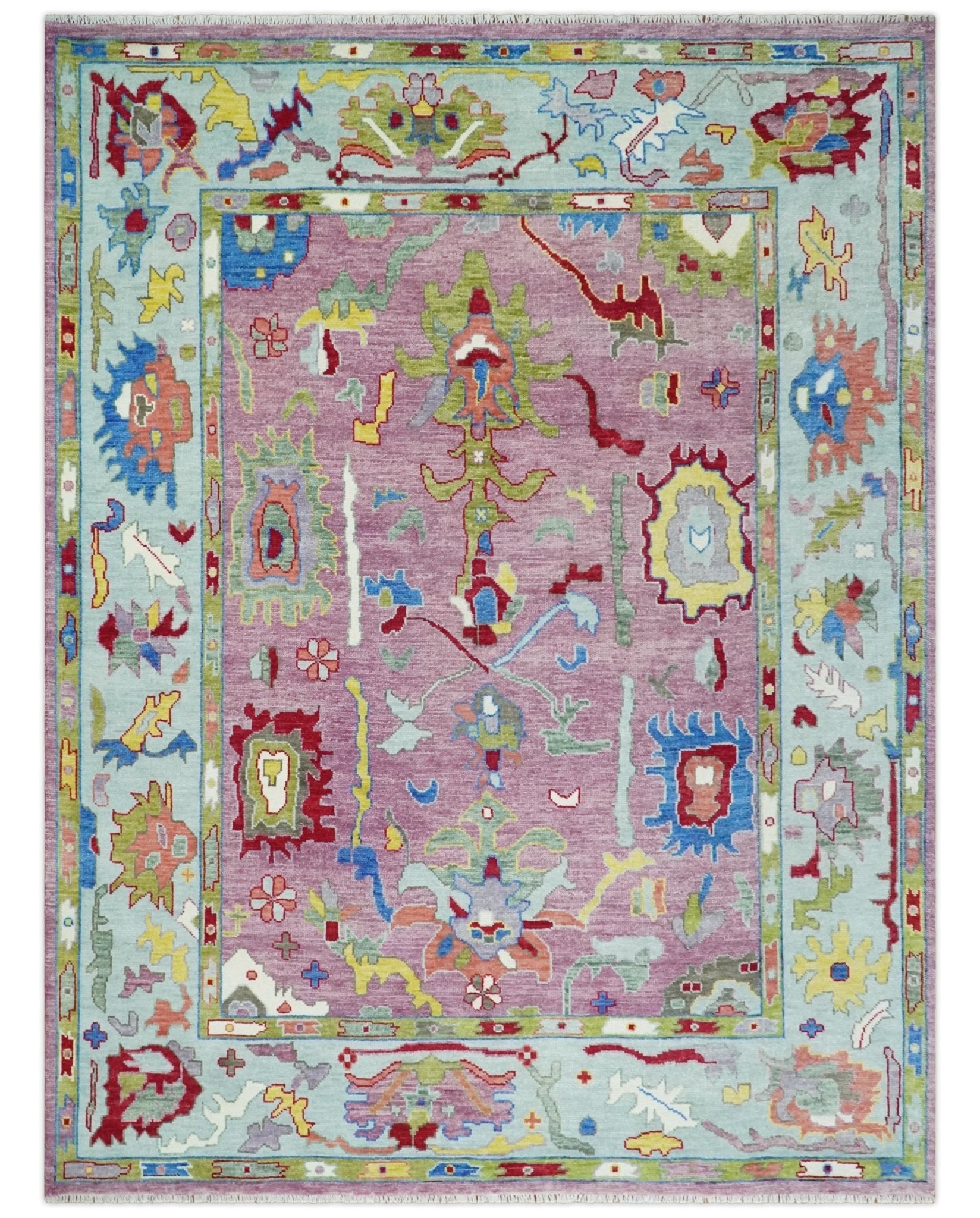 Colorful Hand knotted Traditional Oushak Pink And Ivory Custom Made wool Area Rug
