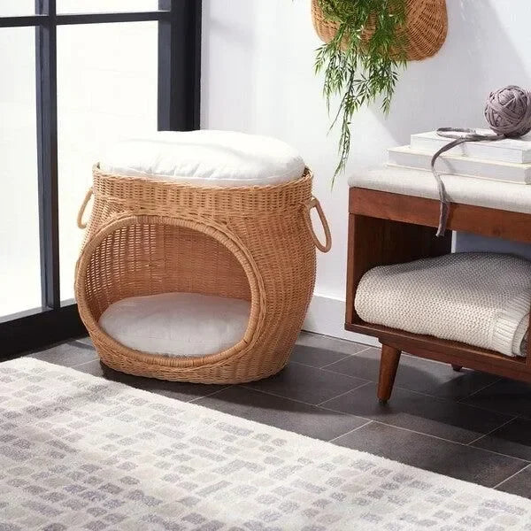 Faati Rattan Cat Bed in Natural Honey - The Mayfair Hall