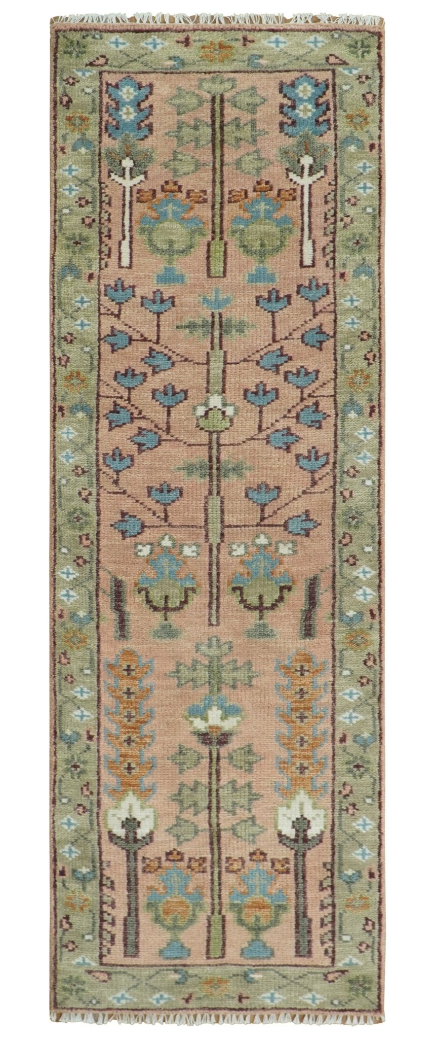 Pink, Olive and Beige Traditional Vintage Heriz Serapi Wool Rug - The Rug Decor