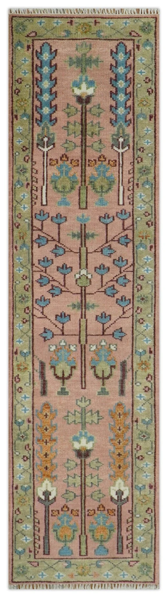 Pink, Olive and Beige Traditional Vintage Heriz Serapi Wool Rug - The Rug Decor