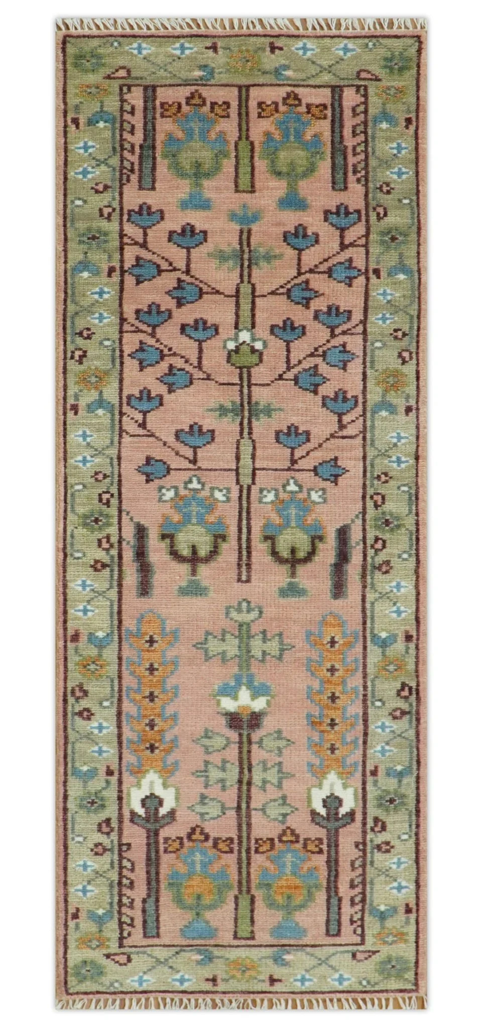Pink, Olive, and Beige Traditional Vintage Heriz Serapi Wool Rug