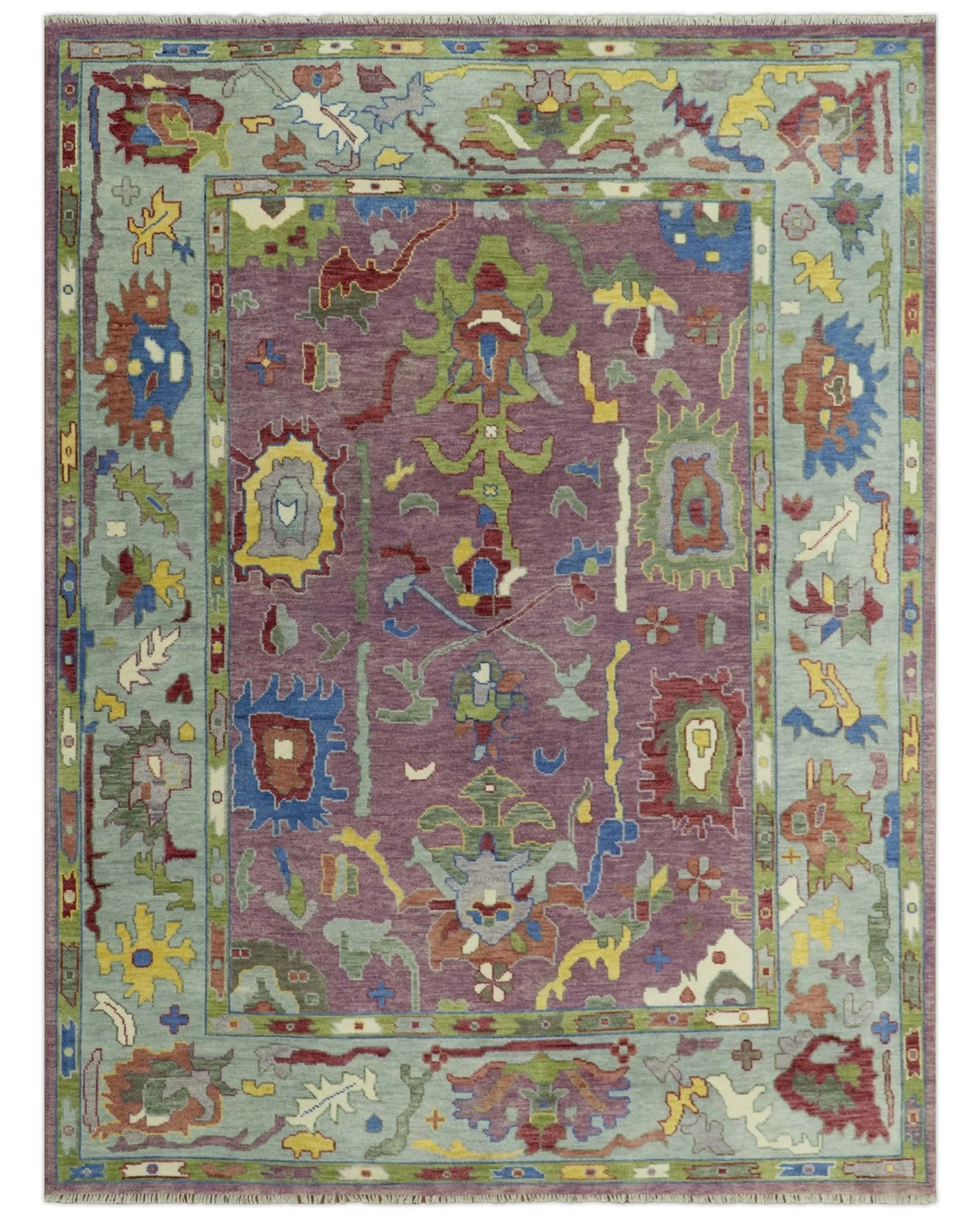 Pink Oushak Rug Wool Blue Colorful Hand knotted Traditional Oushak Custom Made wool Area Rug