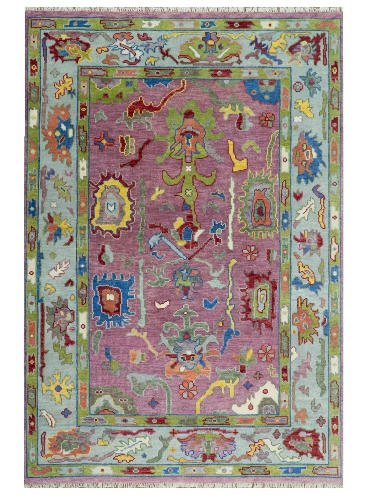 Pink Oushak Rug Wool Blue Colorful Hand knotted Traditional Oushak Custom Made wool Area Rug