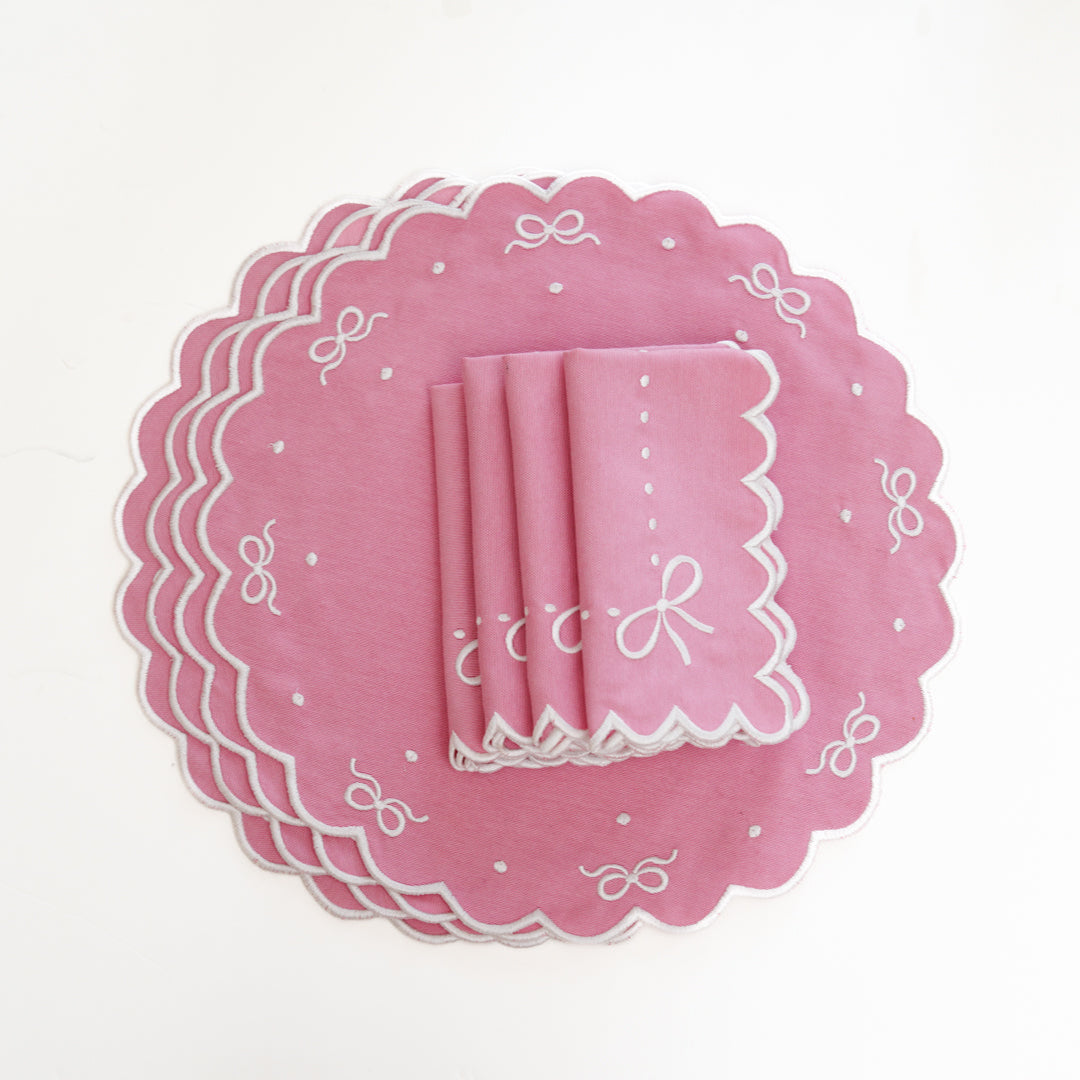 RIBBIA PINK ROUND FABRIC PLACEMAT & NAPKIN SET