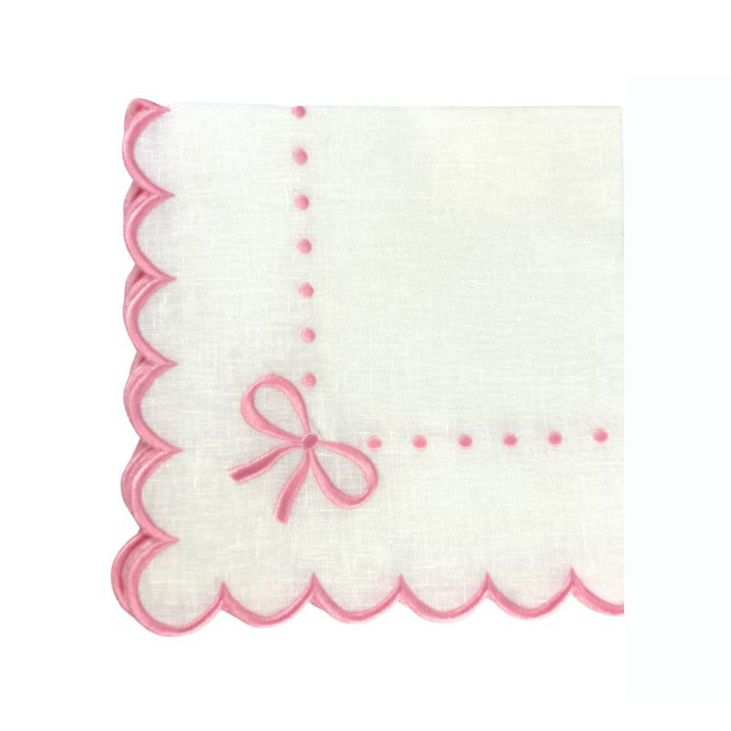 100% Linen - Studio Collection: Juliet Bows Napkins - White/Pink (Set of 4)