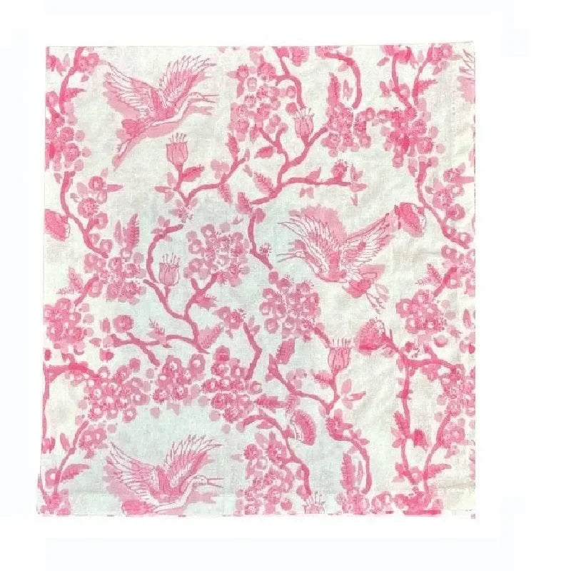 Toile de Jouy Birds Cotton Napkins in Pink (Set of 4) - The Mayfair Hall