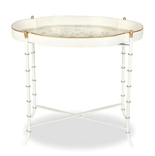 Ivory & Green Scalloped Tray Table - The Mayfair Hall