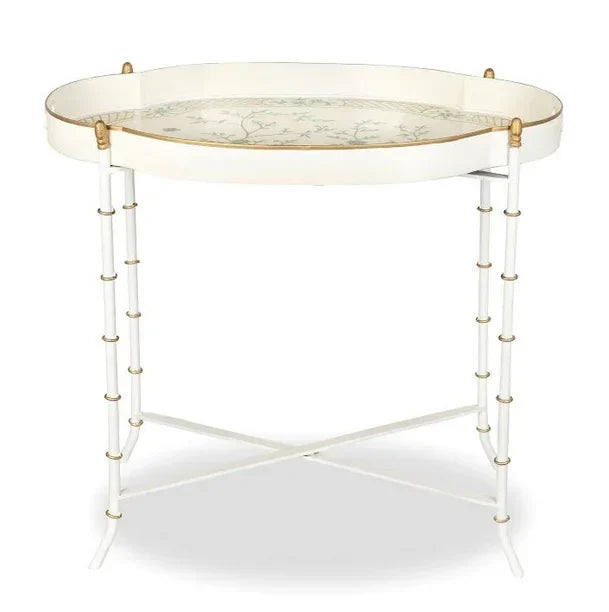 Ivory & Green Scalloped Tray Table - The Mayfair Hall