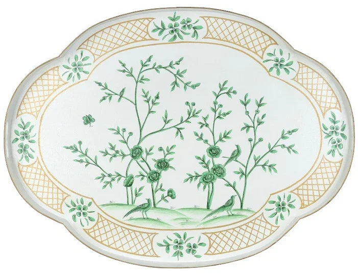 Ivory & Green Scalloped Tray Table - The Mayfair Hall