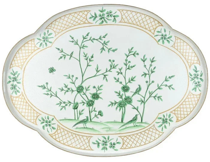 Ivory & Green Scalloped Tray Table - The Mayfair Hall