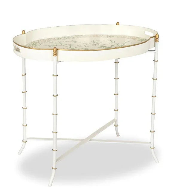 Ivory & Green Scalloped Tray Table - The Mayfair Hall
