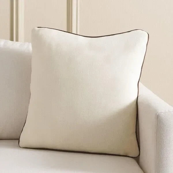 Alaia Poly Fill Pillow in Ivory with Brown Piping - The Mayfair Hall